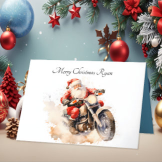 Remerciements Carte de Noël père Noël Riding Motorbike
