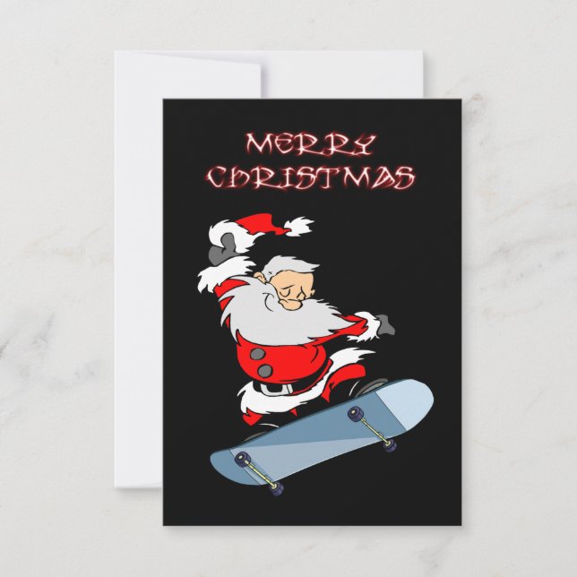 Remerciements Carte de Noël Père Noël Skateboard (Devant)