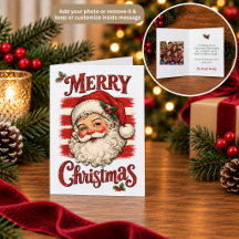 Carte de Noël personnalisable rétro Père Noël