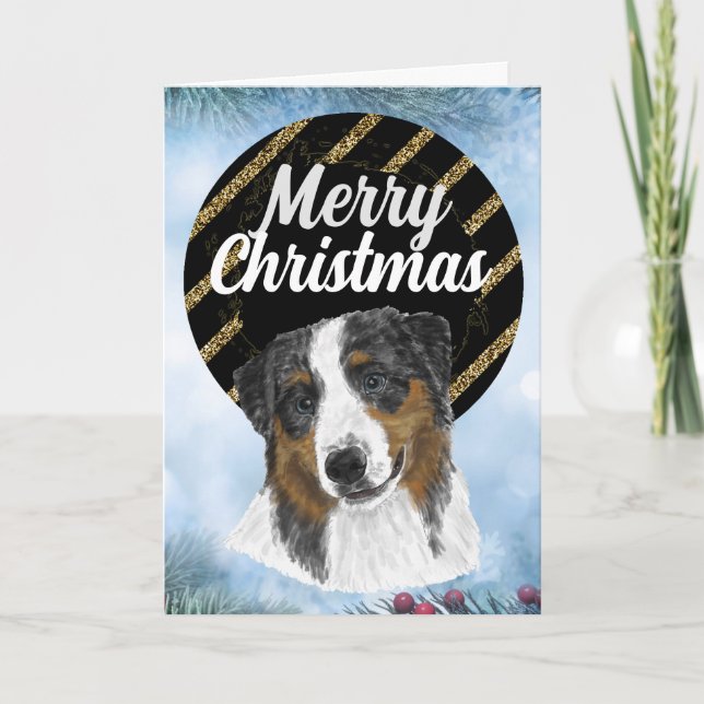 Remerciements Carte de Noël personnalisée de Australian Shepherd (Devant)