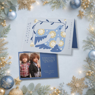 Remerciements Carte de Noël photo élégante de colombe d'art folk