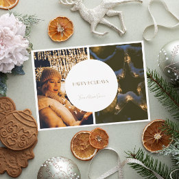 Remerciements Carte de Noël photo en collage simple beige