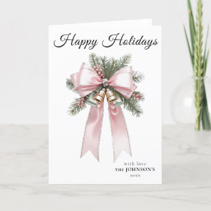 Remerciements Carte de Noël Pink Modern Holiday Bow