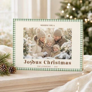Remerciements Carte de Noël pliée photo Gingham Vert