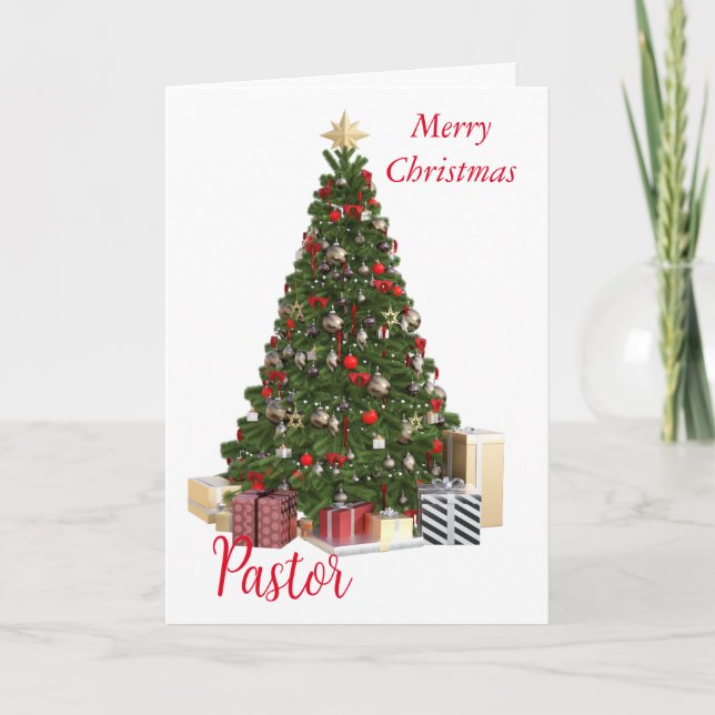 Remerciements Carte de Noël pour le Pasteur avec un arbre devant (Devant)
