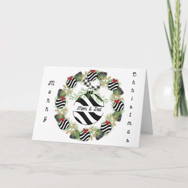 Remerciements Carte de Noël pour maman & papa Wreath & Bulle (Devant)