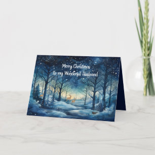 Remerciements Carte de Noël pour Mari Pittoresque neige en bois