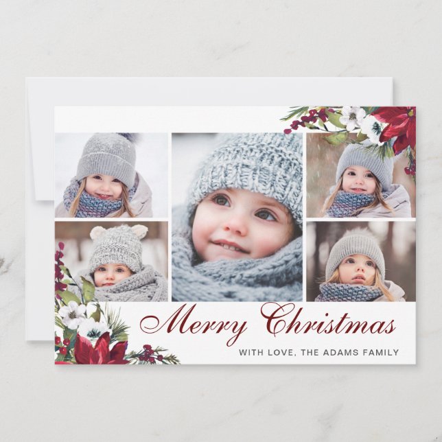 Remerciements Carte de Noël Red Poinsettia Floral 5 PHOTO (Devant)