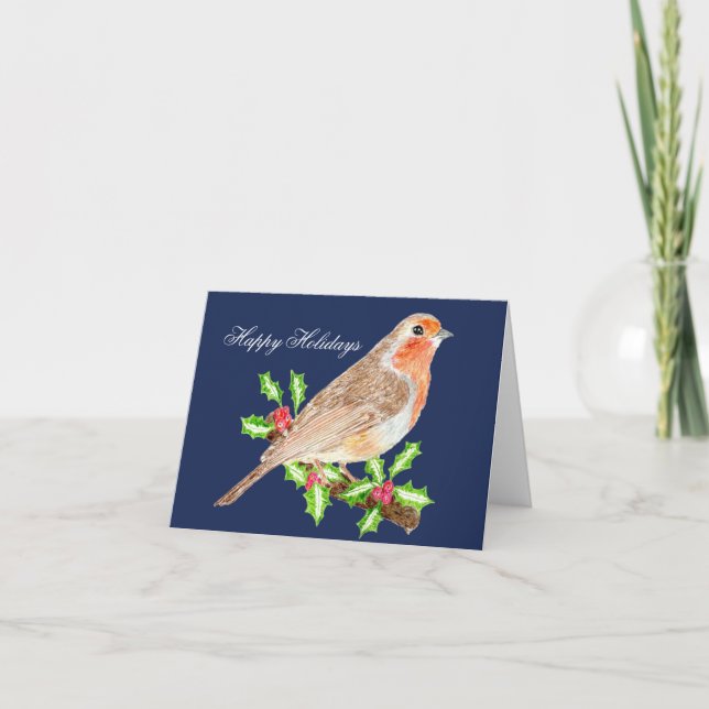 Remerciements Carte de Noël Robin Joyeuses Fêtes (Devant)