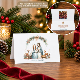 Remerciements Carte de Noël scénique de la Nativité aquarelle fa