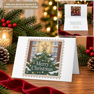 Remerciements Carte de Noël Timbre-Poste Sapin de Noël & Étoile
