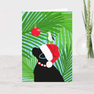 Remerciements Carte de Noël Tropical Black Lab Père Noël Seagull