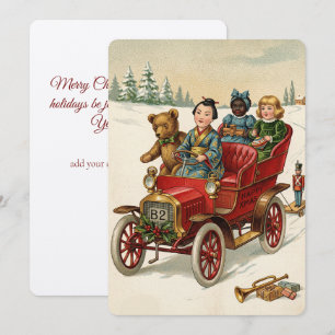 Remerciements Carte de Noël victorienne avec enfants et voiture 