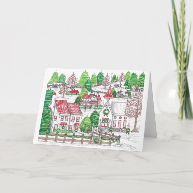 Remerciements Carte de Noël Village pliée 5x7 (Devant)