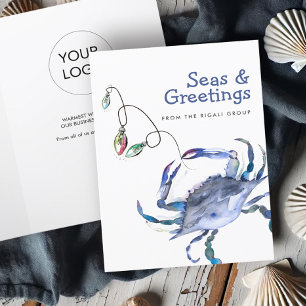 Remerciements Carte de Noël Watercolor Beach Crabe bleu