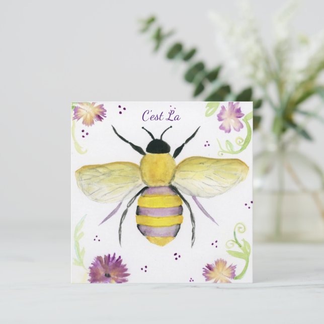 Remerciements Carte de note d'Abeille de miel d'aquarelle (Debout devant)