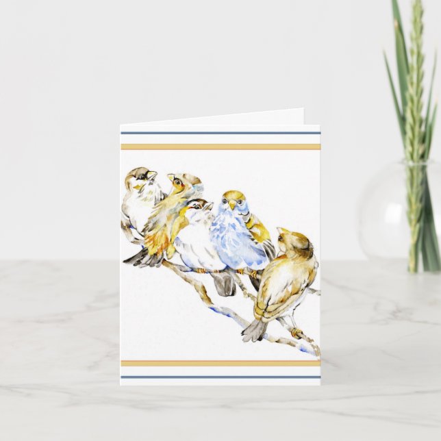 Remerciements Carte de note d'aquarelle cinq oiseaux Vertical (Devant)