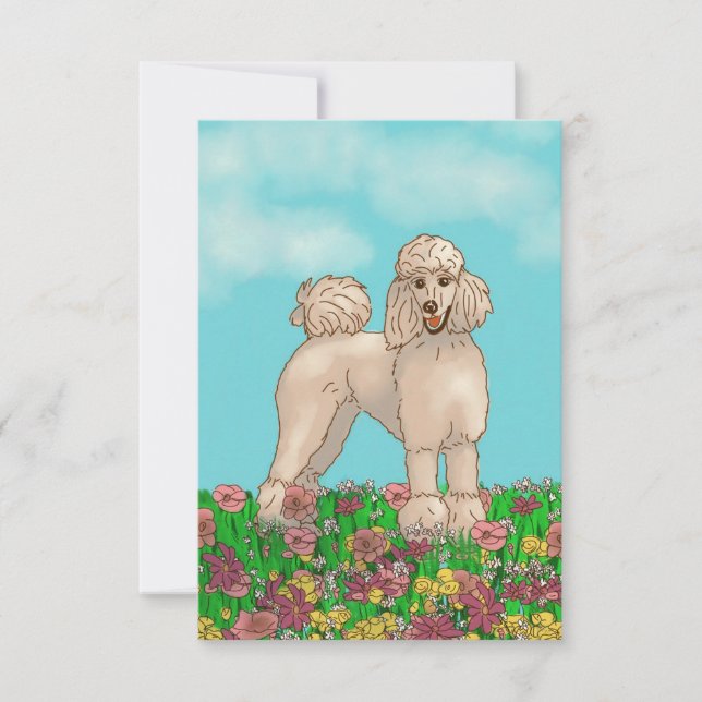 Remerciements Carte de note de caniche et de fleurs blanc Aquare (Devant)