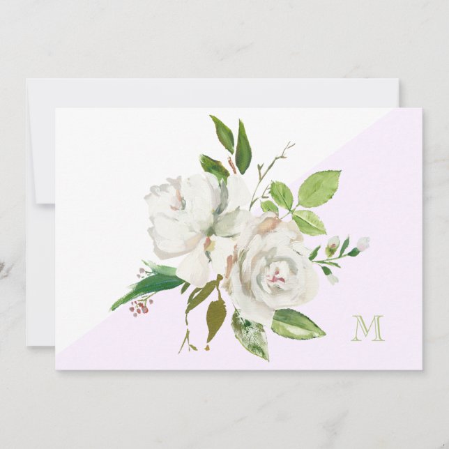 Remerciements Carte de note de monogramme floral d'aquarelle bla (Devant)