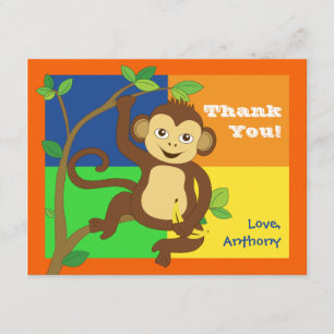 Remerciements Carte de note de petit singe coloré amusant