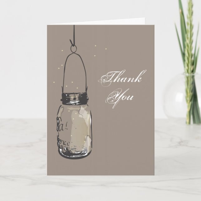 Remerciements Carte de note Mason Jar & Lucioles (Devant)