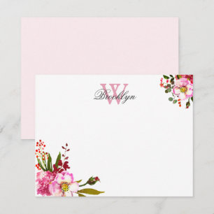 Remerciements Carte de note monographique florale rose pâle
