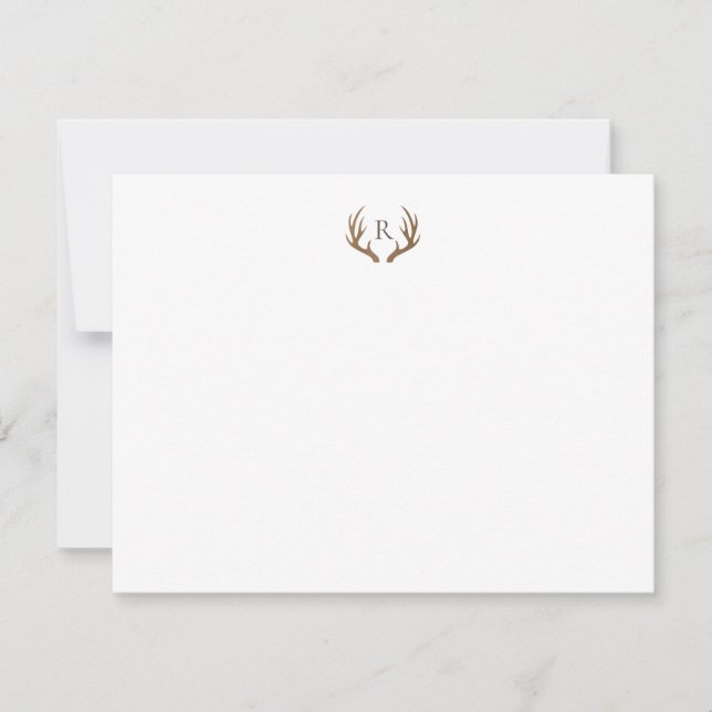 Remerciements Carte de note Monotgram Russe Antlers (Devant)