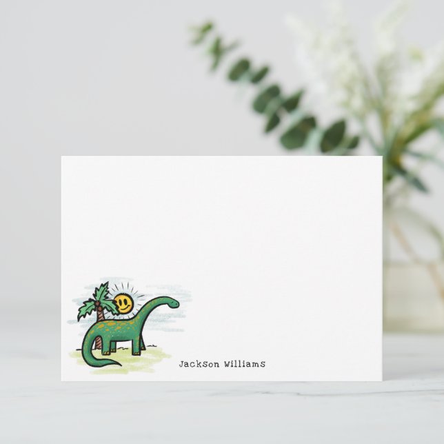 Remerciements Carte de note personnalisée pour les enfants Dinos (Debout devant)