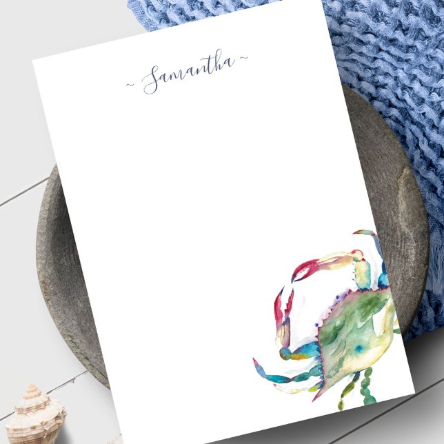 Remerciements Carte de note personnelle pour le crabe de plage W (Personalized notecard beach watercolor blue crab)