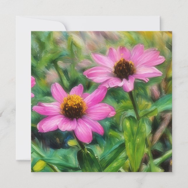 Remerciements Carte de note plat Pink Zinnia Flower Garden Art (Devant)