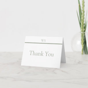 Remerciements Carte de note pliée avec monogramme en barre vert 
