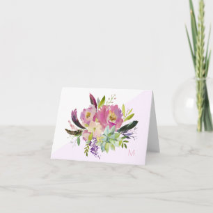 Remerciements Carte de note pliée Monogramme Succulent rose Flor