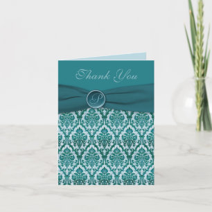 Remerciements Carte de note turquoise Damask Thank you