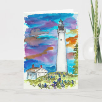 Remerciements Carte de note Watercolor Texas Lighthouse