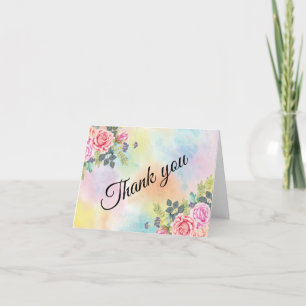 Remerciements Carte de notes couleur d'aquarelle vert rose Fleur