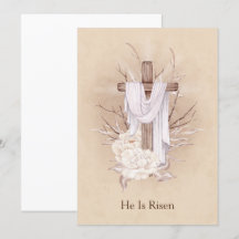 Carte de Pâques. Croix florale. Il est ressuscité
