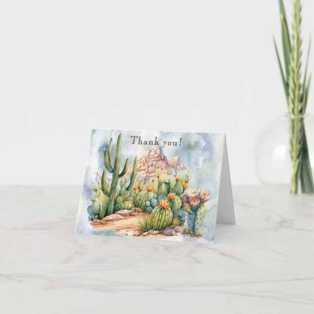 Remerciements Carte de paysage Boho Desert Cactus Watercolor (Devant)