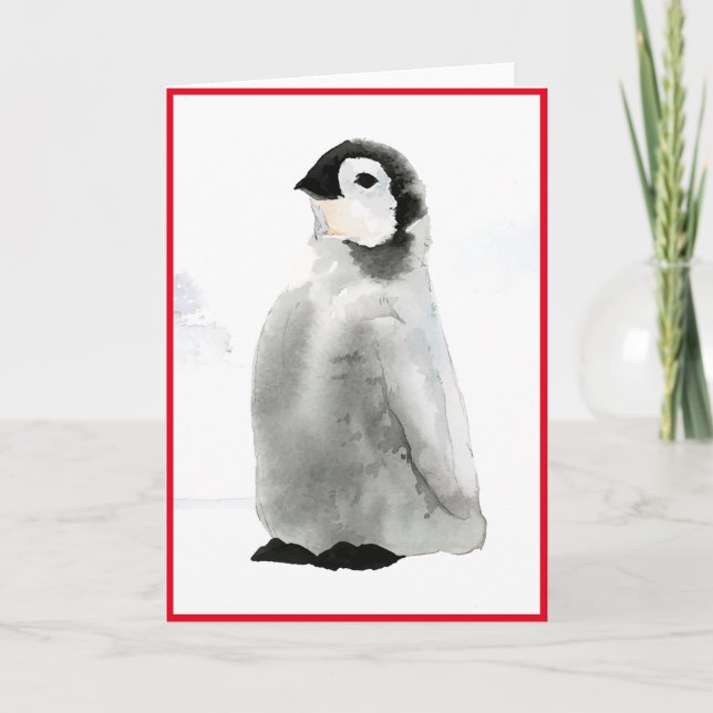 REMERCIEMENTS CARTE DE PENGUIN EN COULEUR D'EAU PLIÉE NOËL (Devant)