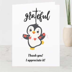 Remerciements CARTE DE PENGUIN PLIÉE AU Merci/GRATEFUL