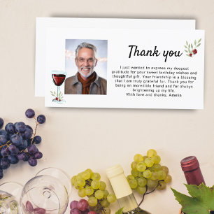 Remerciements Carte de Photo Branches Verre de Vin Rouge Anniver