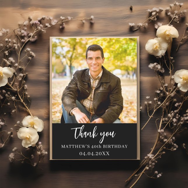 Remerciements Carte de photo simple noir et blanc pour anniversa (Créateur téléchargé)