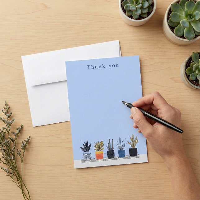Remerciements Carte de Plantes en pot lumineux (Bright potted Plants Illustration note card.)