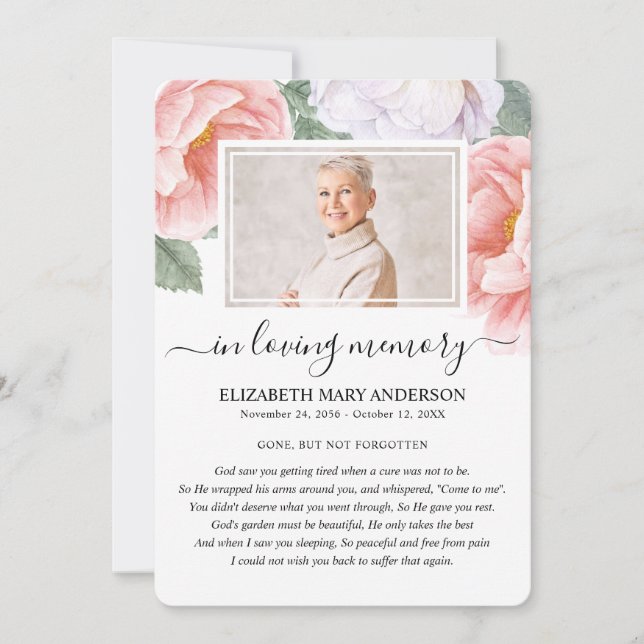 Remerciements Carte de poème de Sympathie pour les funérailles d (Devant)