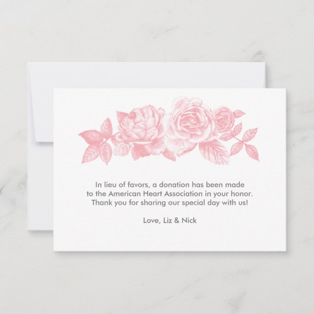 Remerciements Carte de préférence croquis rose en rose (Devant)