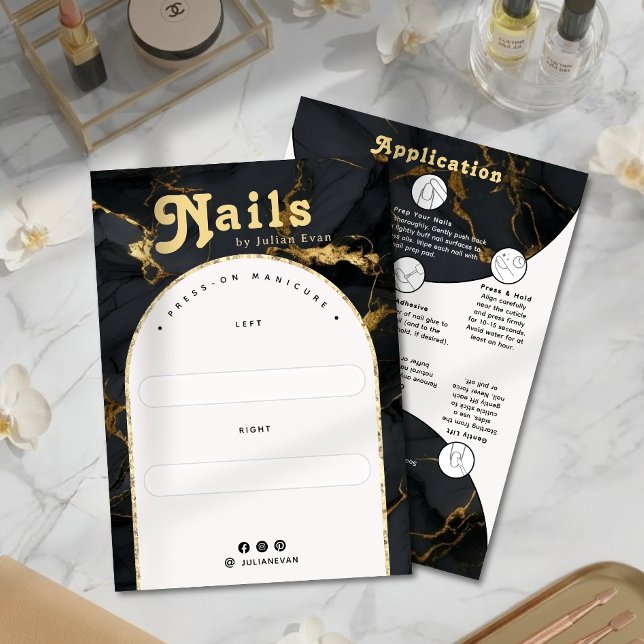 Remerciements Carte de présentation de manucure en marbre noir a (Agate Black Gold Marble Arch Manicure Display Card)