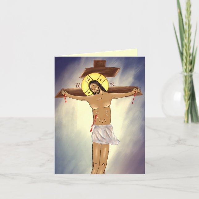 Remerciements Carte de prière avec le Christ en croix (Devant)