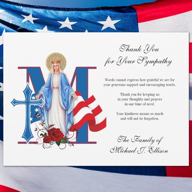 Remerciements Carte de prière funéraire militaire religieuse (Traditional Catholic Funeral Memorial Prayer Card)