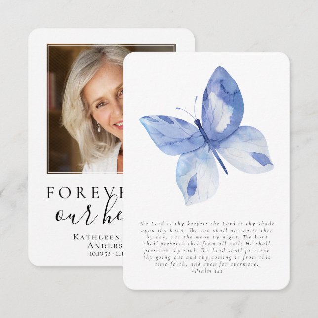 Remerciements Carte de prière funéraire photo papillon (Devant / Derrière)