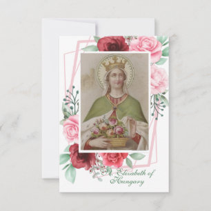 Remerciements Carte de prière St. Elizabeth de Hongrie Roses Vin