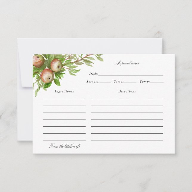 Remerciements carte de recettes de pommes aquarelle (Devant)